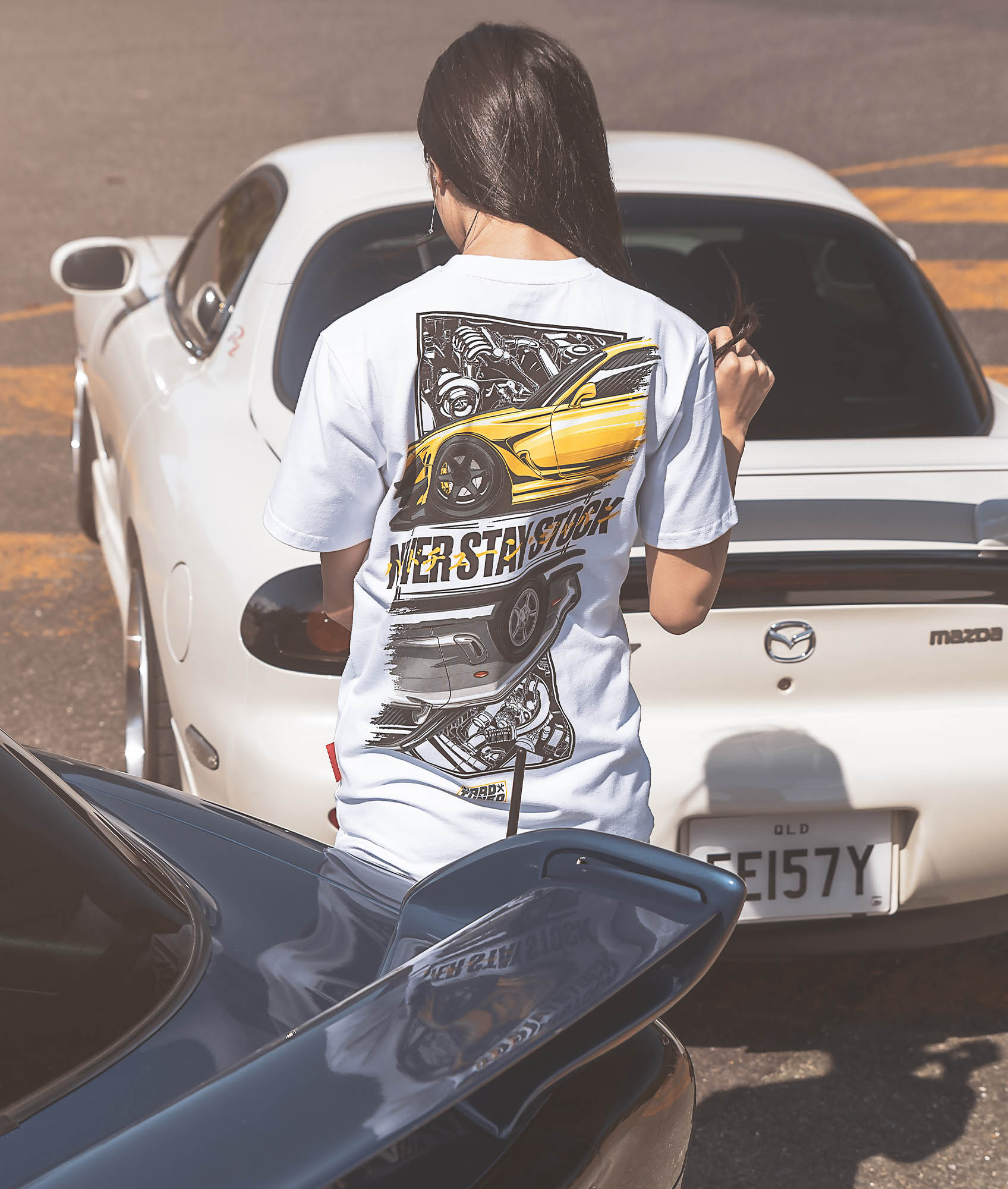 Mazda RX7 Never Stay Stock Womens Tee - Hardtuned