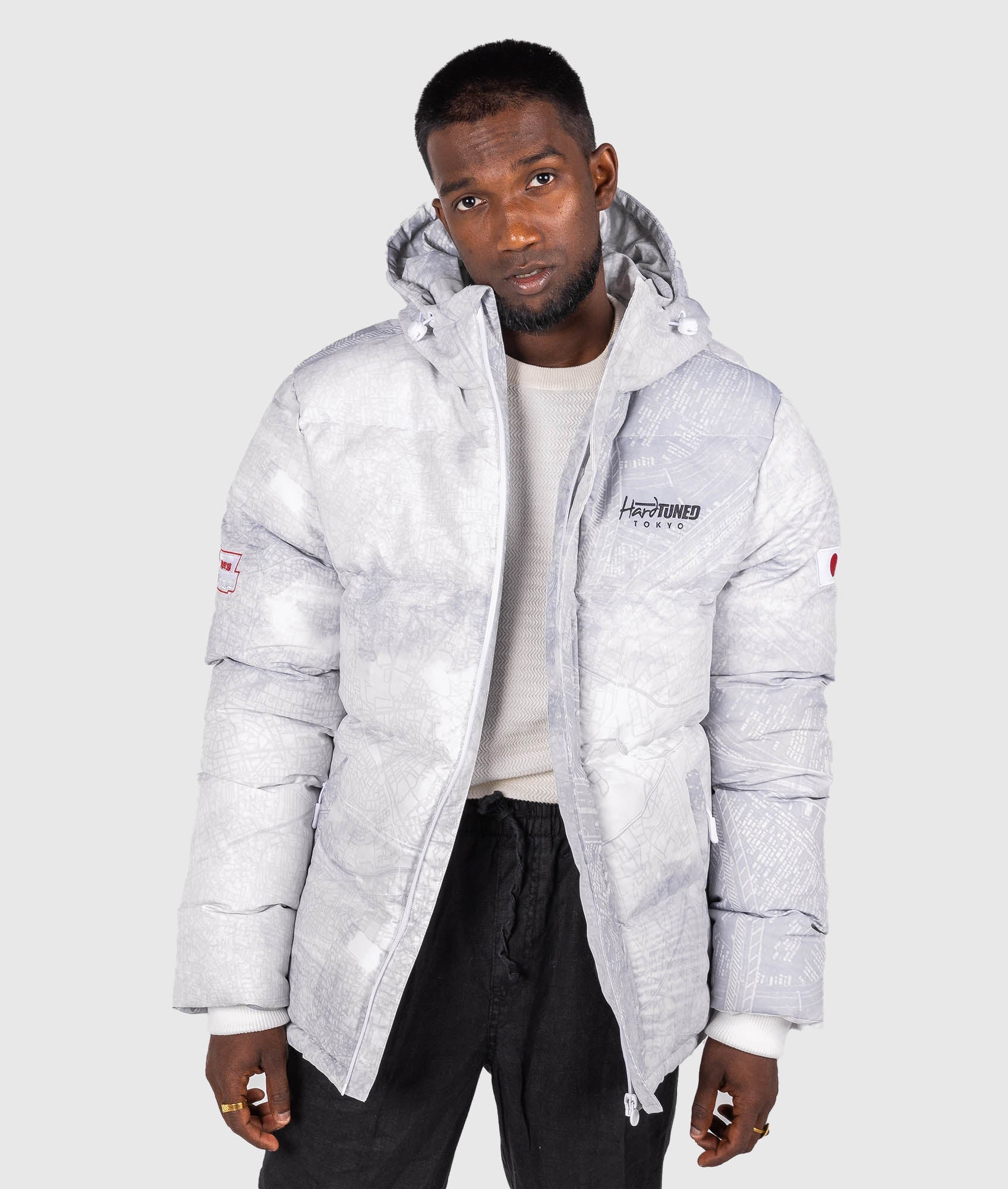 Mens Shuto White Puffer Jacket - Hardtuned