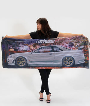 Nissan Skyline R34 GTR Garage Flag - Hardtuned